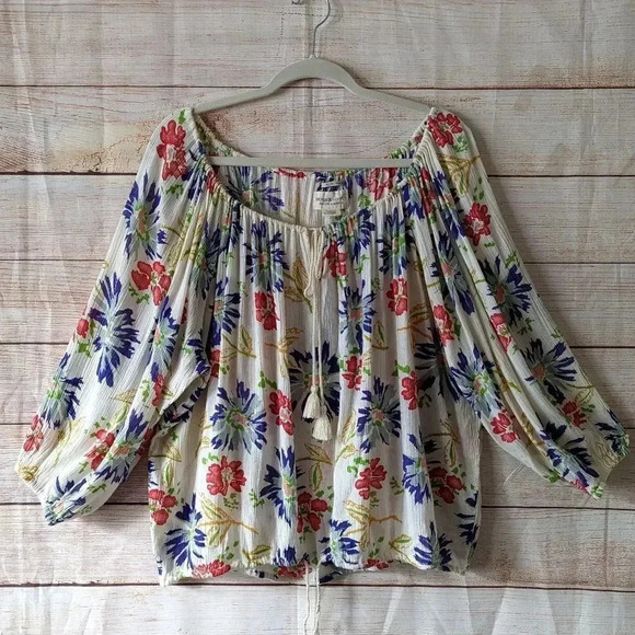 Denim & Supply Ralph Lauren Size Large Floral Blouse Oversized Gathered Neck - Picture 1 of 14
